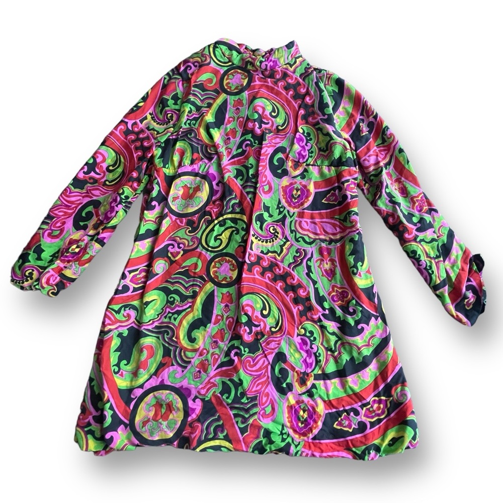 Bonwit Teller Suzy Perette 1960s Neon Psychedelic Longsleeve Go-Go Dress